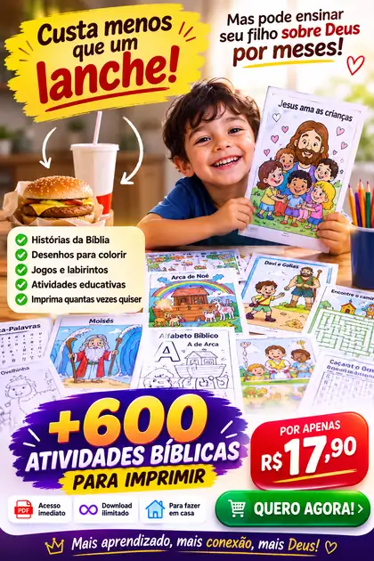 Exemplos de atividades bíblicas do kit Crescendo com Deus